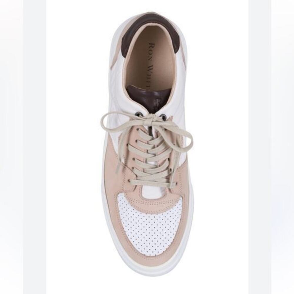 Ron White Beige and White Macklan clay & white suede Sneakers